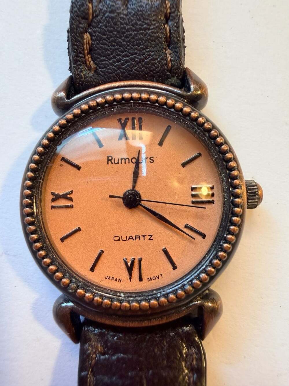 Rumours Women's Quartz Watch with Beaded Bezel and Multi-Strand Leather Strap